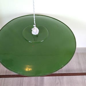 Authentic industrial pendant light 50 cm green enamelled sheet metal – Large vintage workshop lamp