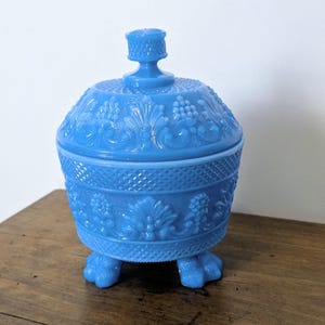 Molded Blue Opaline Candy Dish, Early 20th Century | Antique French Glass