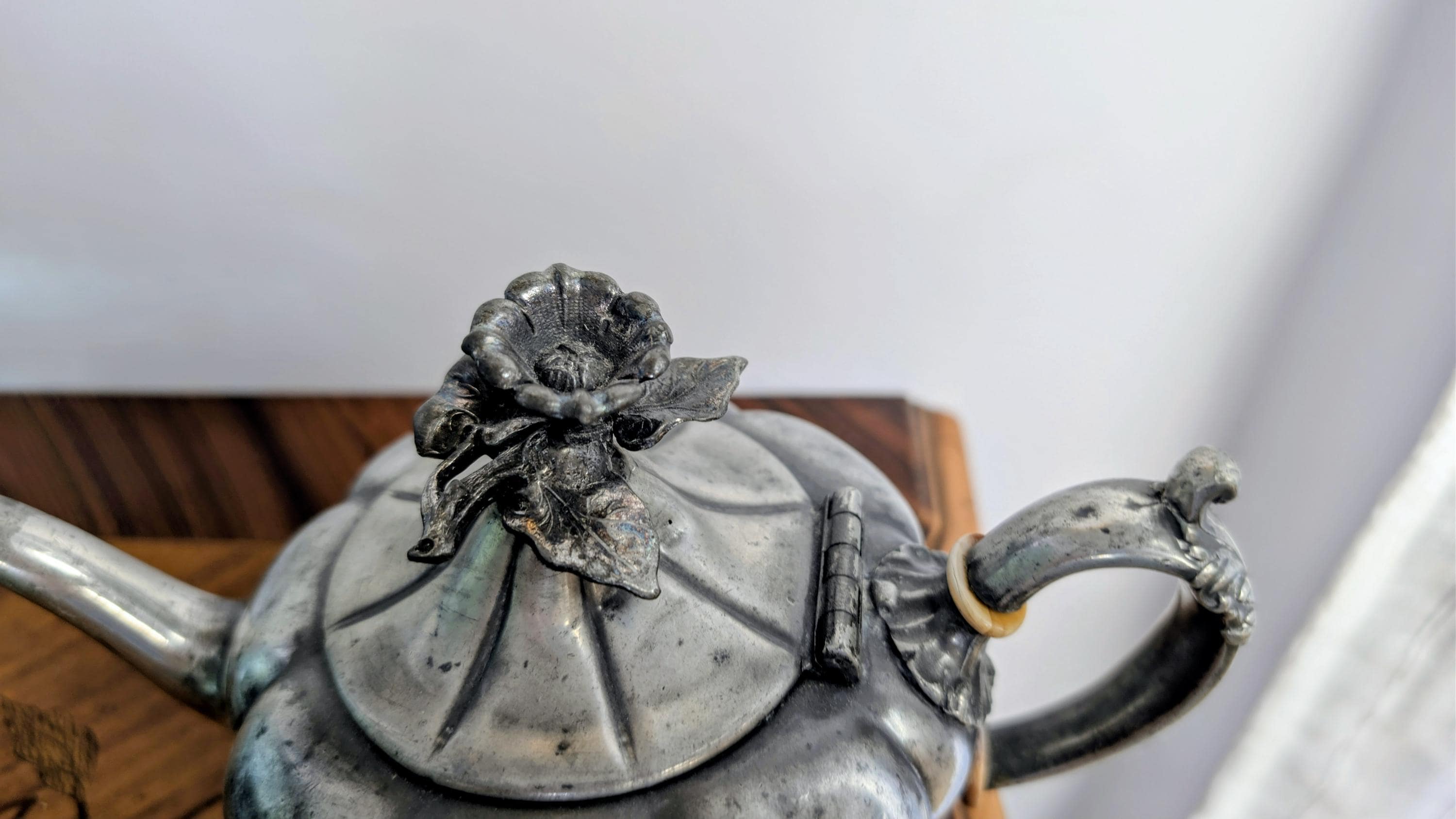Vintage Shaw & Fisher Sheffield Tinplate Teapot | English Pewter