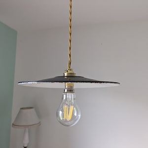 Vintage industrial pendant light in black enamelled sheet metal