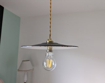 Vintage industrial pendant light in black enamelled sheet metal