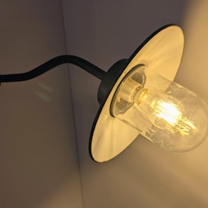 Antique swan neck wall light – Green enamelled lampshade – Glass globe & vintage LED bulb