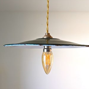 Vintage industrial pendant light in green enamelled sheet metal