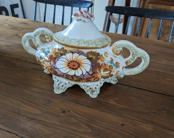 Soupière Italienne Vintage BASSANO - Style Capodimonte - Faïence à Fleurs