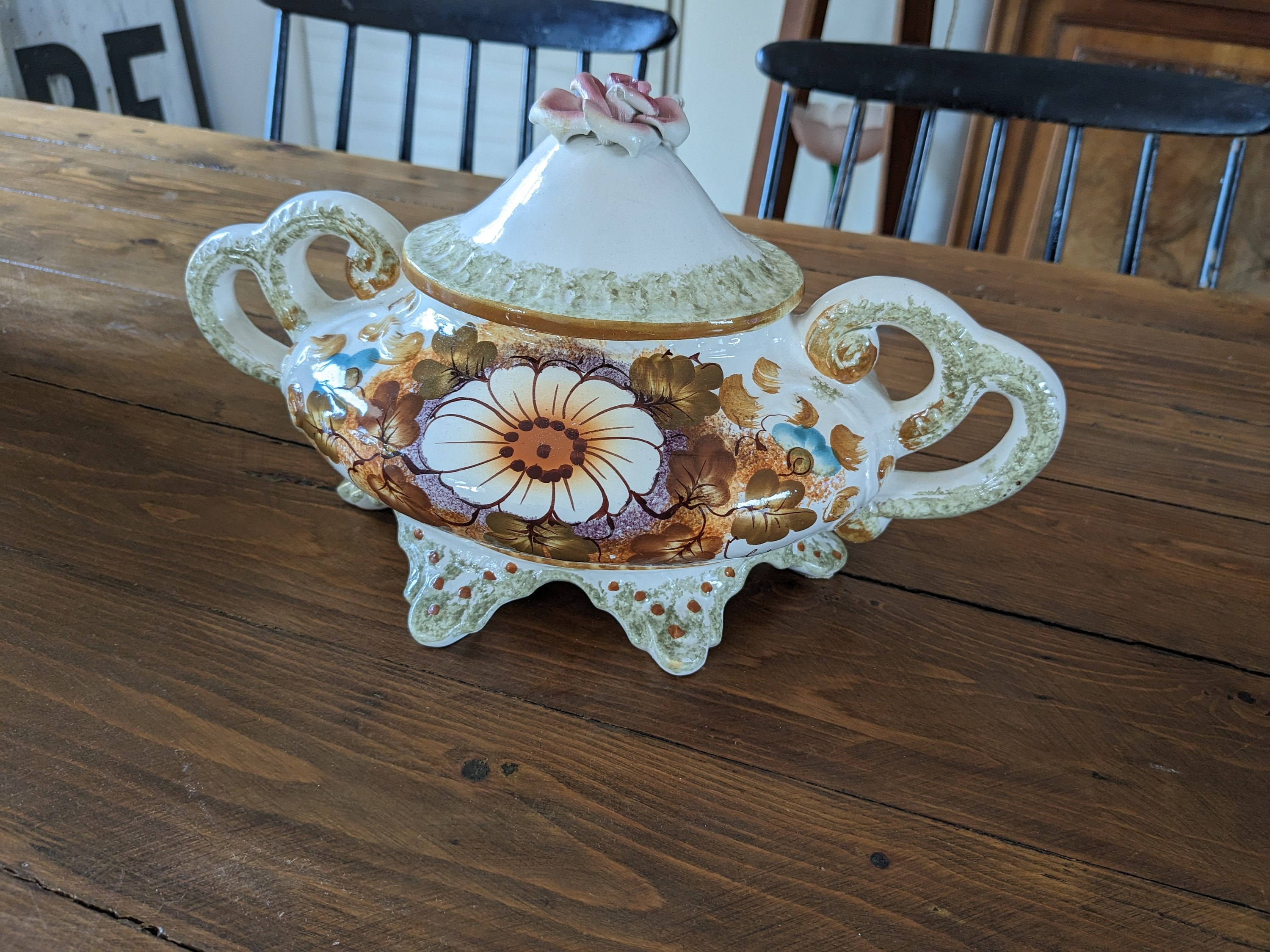 Soupière Italienne Vintage BASSANO - Style Capodimonte - Faïence à Fleurs