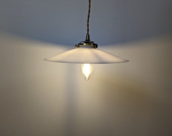 Vintage pendant light in white opaline glass, elegant retro light fixture