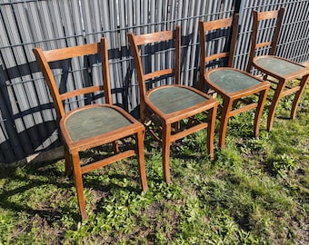 Set of 4 vintage solid wood bistro chairs with green seats