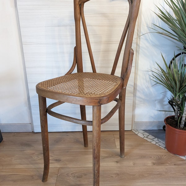 Chaise haute de bistrot cannée et bois courbe