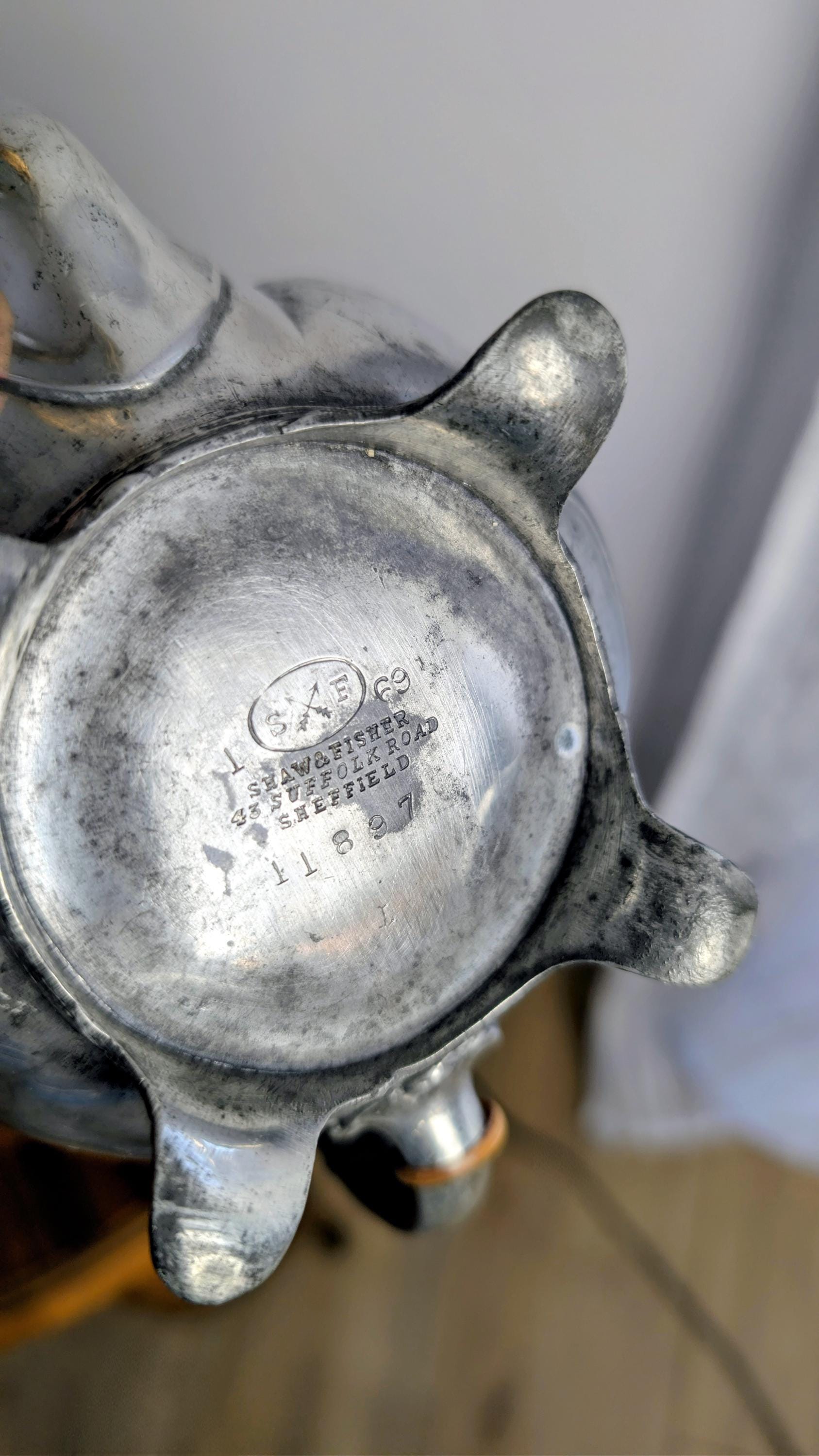 Vintage Shaw & Fisher Sheffield Tinplate Teapot | English Pewter