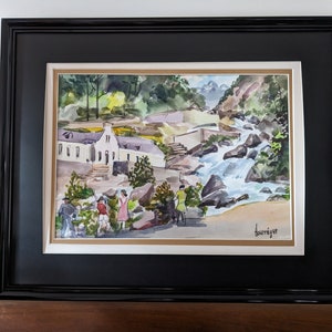 Aquarell „Die Thermen von Cauterêts“ von Jean HOURREGUE (1925-1983)