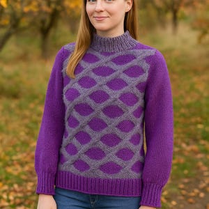 Handmade Purple & Gray Textured Knit Sweater – Cozy and Unique