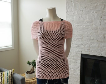 Pink Handmade Fishnet Top Short Sleeve