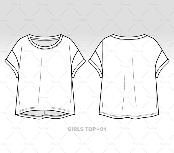 Girls Top Fashion Flat Sketch for Technical Cads and Design - Etsy