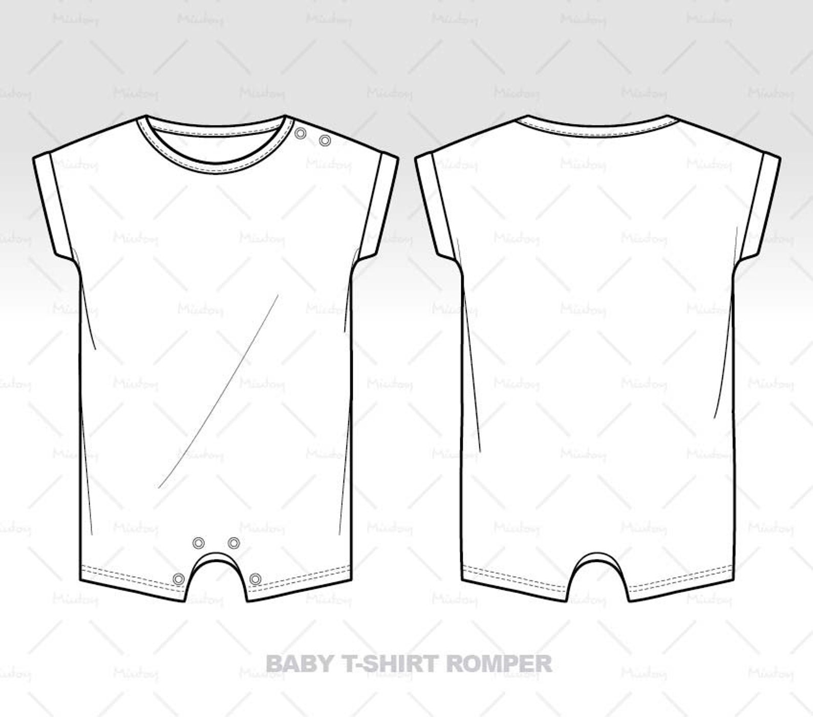 Infant Baby TShirt Romper flat sketch for technical cads and Etsy