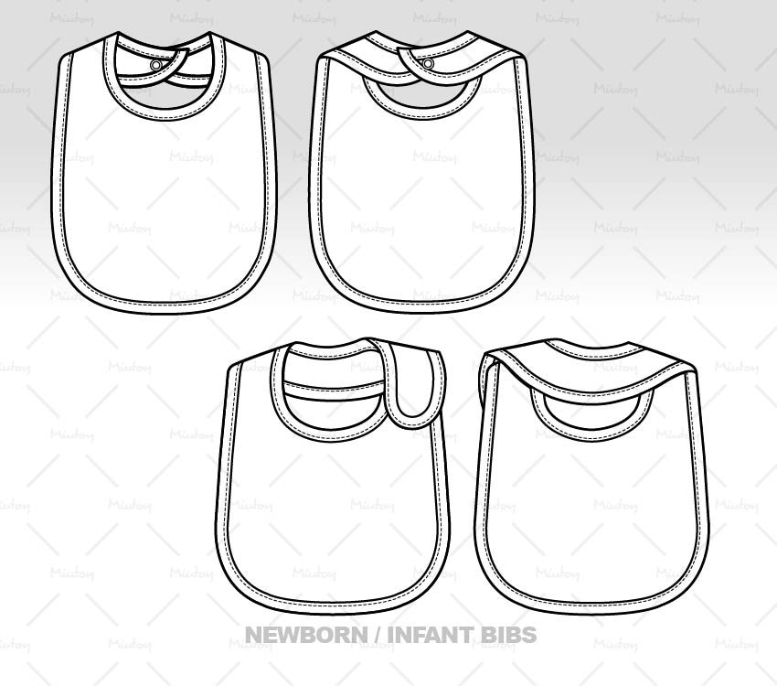 Infant Newborn Baby Bibs Fashion Flat Sketch for Technical Etsy