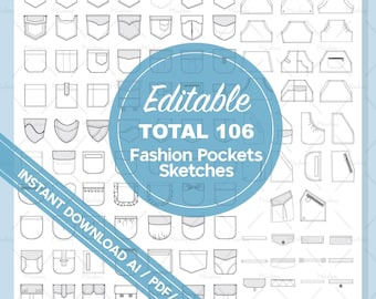 Adobe Illustrator Edible 106 Fashion pockets Sketches for Cad Design Mock Up Presentation - ai, eps & pdf files