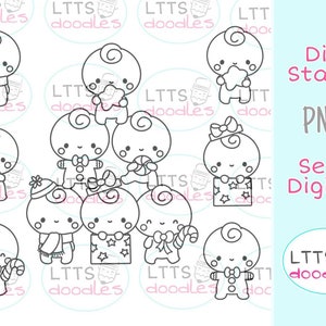 PNG Peperkoek Baby's Set van zes digi stempels, peperkoek koekjes digi stempel, jpg instant download afbeelding, DIY kaarten, Gift tags