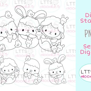 PNG Schlüpfen Tiere Digi Stempel, Ostern Färbung Seite, Kinder Handwerk, PNG Instant-Download-Bild, handgemachte Karte, DIY-Karten, Geschenkanhänger