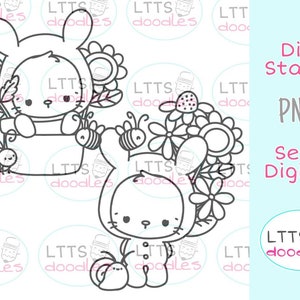 PNG Baby Bunny digi stamps, PNG imagen de descarga instantánea, mother's Day digi stamp, Spring digi Stamp, DIY cards, Gift tags