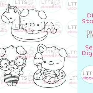 PNG Summer Piggies digi stamps, PNG imagen de descarga instantánea, Summer digi Stamp, tarjetas de bricolaje, etiquetas de regalo