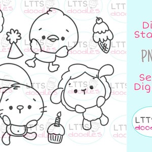 PNG Sweet Buddies digi stamps, PNG imagen de descarga instantánea, Spring digi Stamp, tarjetas de bricolaje, etiquetas de regalo