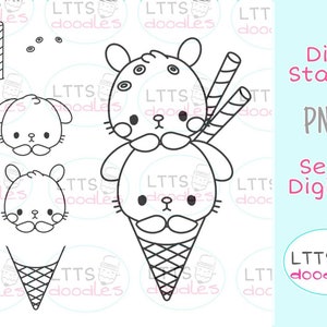 PNG Ice Cream Bunny Digi Stempel, Eisstempel, Kinder Basteln, PNG Instant Download Bild, handgemachte Karte, DIY Karten, Geschenkanhänger