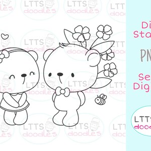 Selo digital PNG Bears in Love, página para colorir do Dia dos Namorados, artesanato infantil, imagem PNG para download instantâneo, cartão feito à mão, cartões DIY, etiquetas para presentes