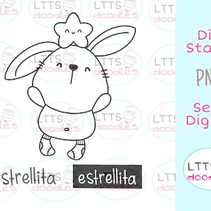 PNG Bunny Star Digi Stempel, Ausmalseite, Kinder Basteln, PNG Instant Download Bild, handgemachte Karte, DIY Karten, Geschenkanhänger