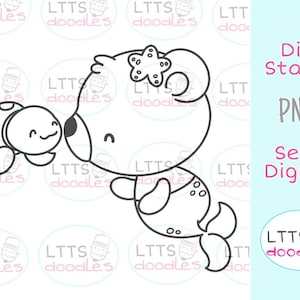 PNG Meerjungfrau Bär Digi Stempel, Meer Ausmalseite, Sommer Kinder Basteln, PNG Instant Download Bild, handgemachte Karte, DIY Karten