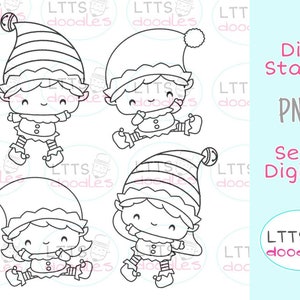 PNG Little Elves digi stempel, Santa's helpers, kinderen knutselen, jpg instant download afbeelding, handgemaakte kaart, DIY kaarten, Gift tags