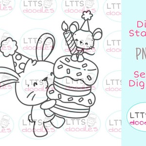 PNG Geburtstag Hase Digi Stempel, PNG, Hase, Instant Download Bild, Geburtstag Digi Stempel, DIY Karten, Geschenkanhänger