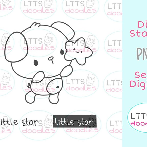 PNG Puppy Star digi stamp, coloring page, kids crafts, PNG instant download image, hand made card, DIY cards, Gift tags
