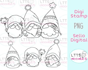 PNG Xmas Gnomes digi stamp, Christmas coloring page, kids crafts, jpg instant download image, hand made card, DIY cards, Gift tags