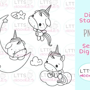 PNG Baby Einhorn Digi Stempel, Einhörnchen Ausmalseite, Instant Download Bild, handgemachte Karte, DIY Karten