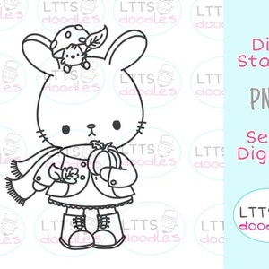 PNG Autumn Bunny, sello digi, sello de conejito de otoño, imagen de descarga instantánea, tarjeta hecha a mano, tarjetas de bricolaje