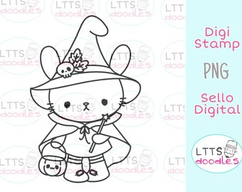 PNG Witch Bunny Digi Stempel, Halloween Digi Stempel, süßer Halloween Stempel, Sofort Download Bild, handgemachte Karte, DIY Karten