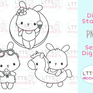 PNG Sommer Hase Digi Stempel, Sommer Malseite, Instant Download Bild, handgemachte Karte, DIY Karten