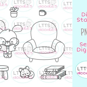 PNG Lesehase Digi Stempel, PNG Instant Download Bild, Lesen Digi stempel, DIY Karten, Geschenkanhänger