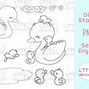 PNG Schwan und Babys Digi Stempel, Muttertag Färbung Seite, Frühling Kinder Handwerk, PNG sofortigen Download Bild, handgemachte Karte, DIY-Karten