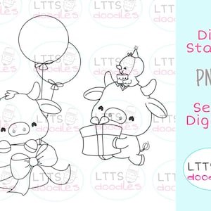 PNG Moo die Kuh Digi Stempel, Geburtstag Ausmalseite, Kinder Basteln, PNG Instant Download Bild, handgemachte Karte, DIY Karten, Geschenkanhänger