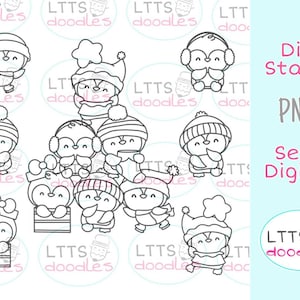 PNG Chilly Friends Set von sechs Digi Stempeln, Pinguine Digi Stempel, jpg sofort Download Bild, handgemachte Karte, DIY Karten, Geschenkanhänger