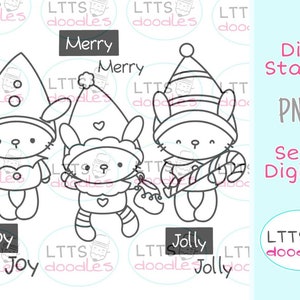 PNG Hasen Elfen Set von drei Digi stempeln, Xmas Hasen Digi stempel, jpg instant download bild, handgemachte Karte, DIY Karten, Geschenkanhänger