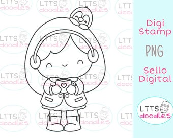 PNG Winter Girl Digi Stempel, Weihnachts malseite, Kinder Basteln, jpg sofort Download Bild, handgemachte Karte, DIY Karten, Geschenkanhänger