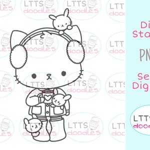PNG Kitty and Bunnies Digi stempel, winter digi stempel, jpg instant download bild, handgemachte Karte, DIY Karten, Geschenkanhänger