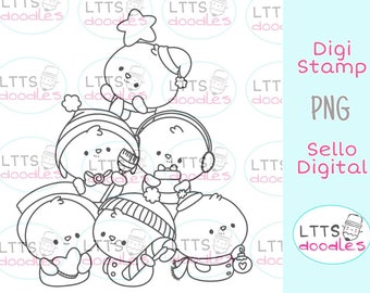 PNG Snowy Friends Set of six digi stamps, Snowman digi stamp, jpg instant download image, hand made card, DIY cards, Gift tags