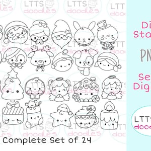 Adventskalender Vollständiges Set mit 24 digitalen Stempeln, Weihnachts Stempel, PNG Sofort Download Bild, handgemachte Karte, DIY Karten, Geschenkanhänger