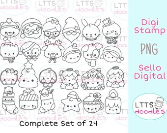 PNG Advent Calendar Complete set of 24 digi stamps, Christmas digi stamps, PNG instant download image, hand made card, DIY cards, Gift tags