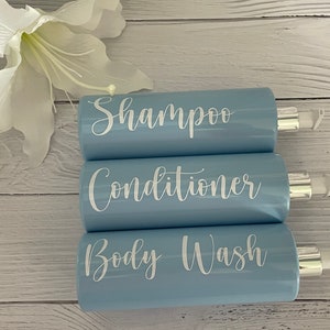 Baby Blue Personalised 500ml High Gloss Pump Lotion/Shampoo/Conditioner/Body Wash Pump Bottles, Mrs Hinch inspired Decals for Bathroom/Home