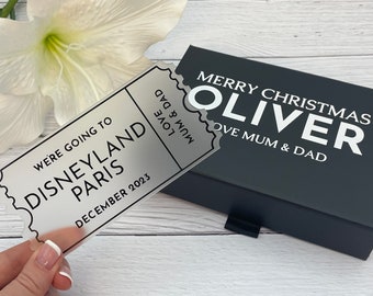 Personalised Frosted Acrylic TICKETS with Black GIFT BOX for Birthdays, Anniversary, Weddings, Baby Showers, Christenings, Corporate Events