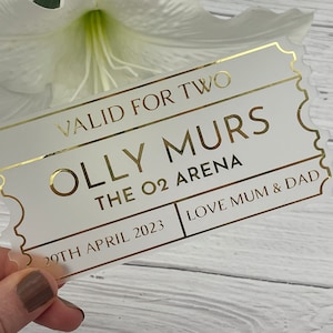 Personalised Frosted Acrylic TICKET/VOUCHER for concerts, events, gigs, spa days, birthdays, afternoon tea, great alternative to an e-ticket